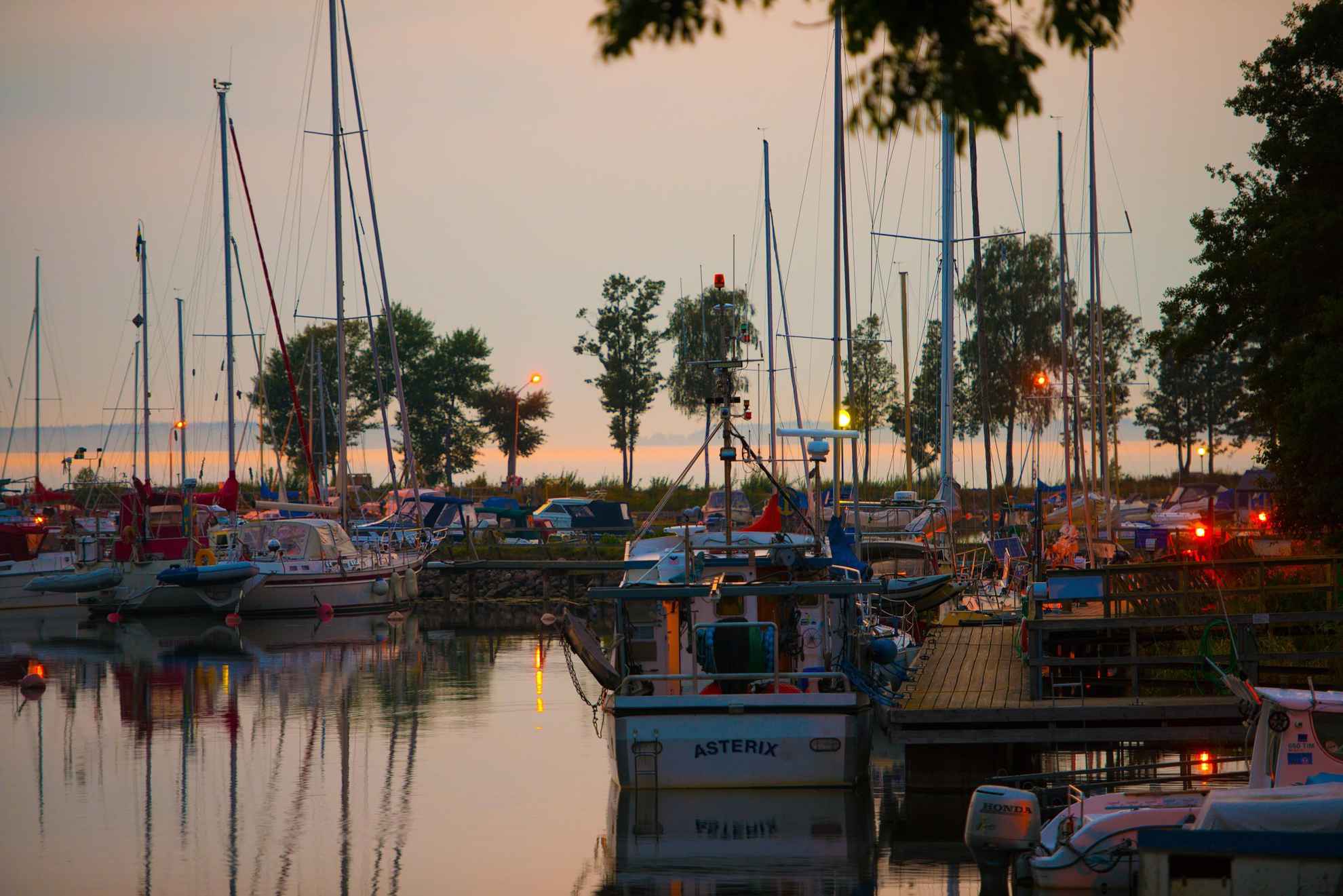 A harbor during a summer evening.