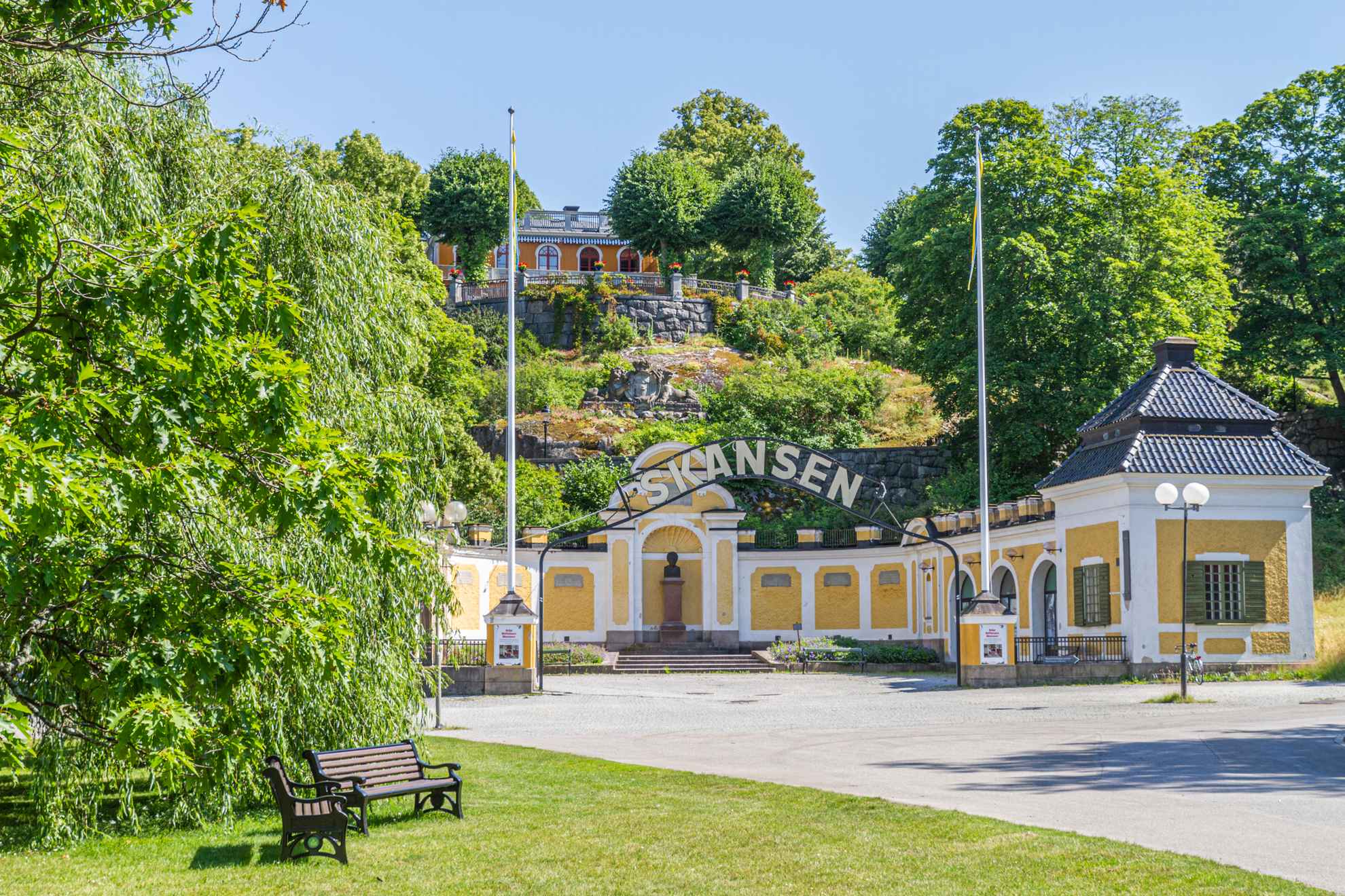 Hazeliusporten at Skansen, Stockholm, in summer.