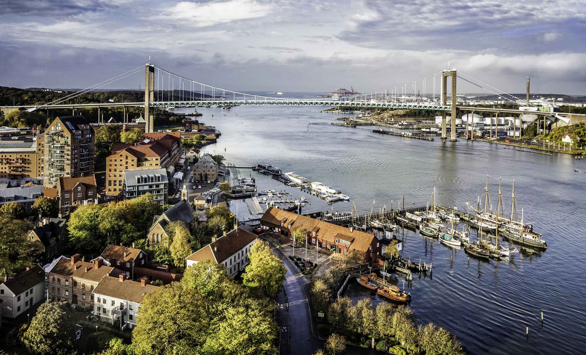 Scenic view of Gothenburg Harbour with Älvsborg Bridge crossing the Göta Älv river.