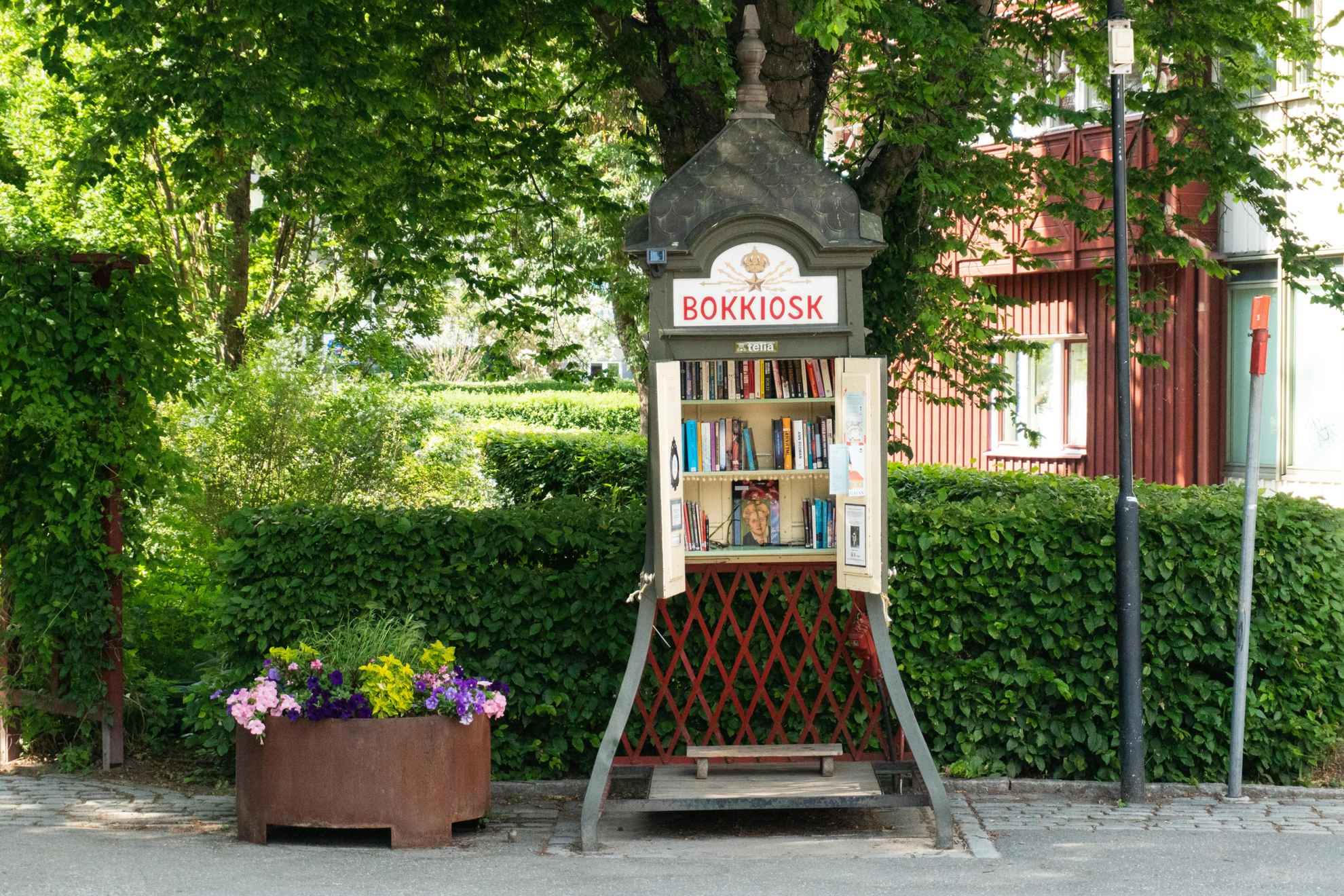 Sigtuna's book kiosk is a converted old telephone booth now serving as a small mini-library.