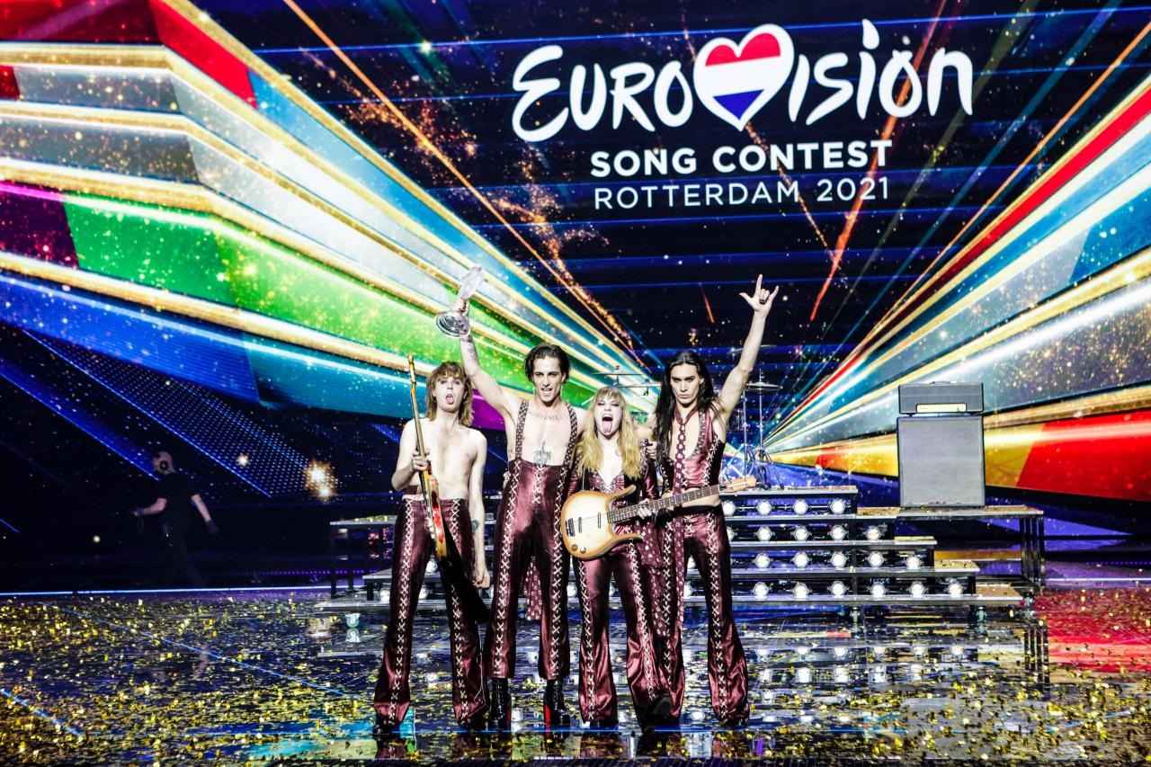 Italian band Måneskin on stage in Eurovision Song Contest Final 2021