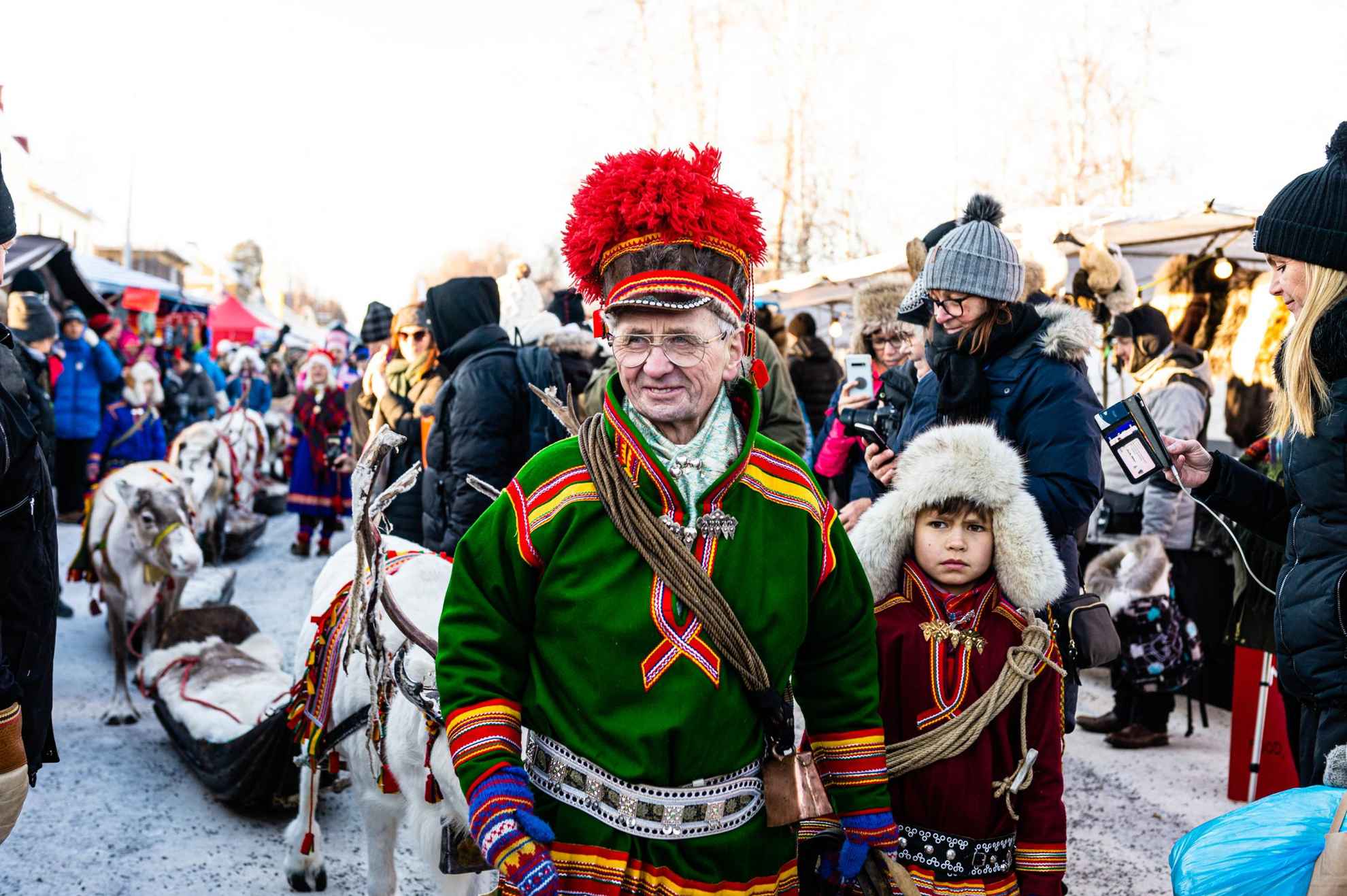 Per Kuhmunen wearing traditional sami clothing at Jokkmokk Winter Market.