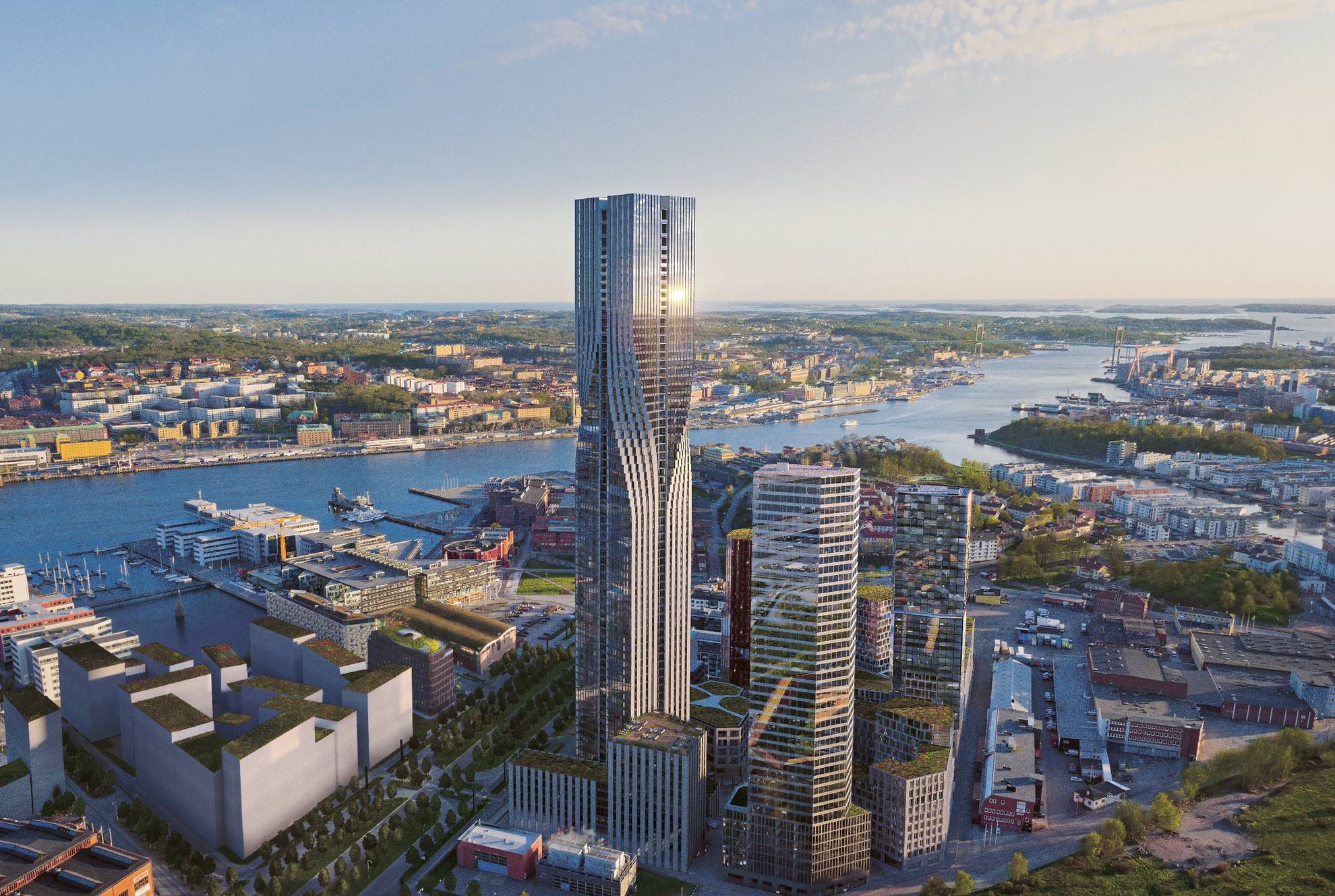A rendered image of the Clarion Hotel Karlatornet tall building in Gothenburg.