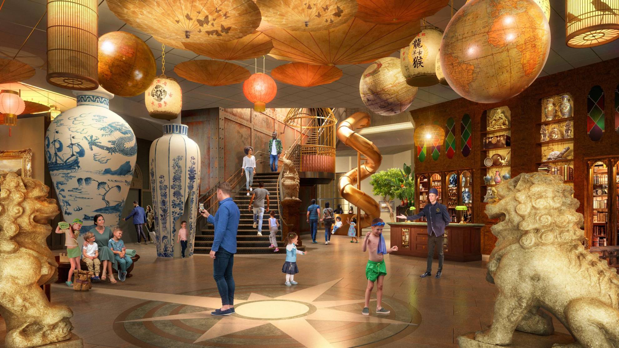 A concept image of how the lobby in Liseberg Grand Curiosa Hotel will look when completed.