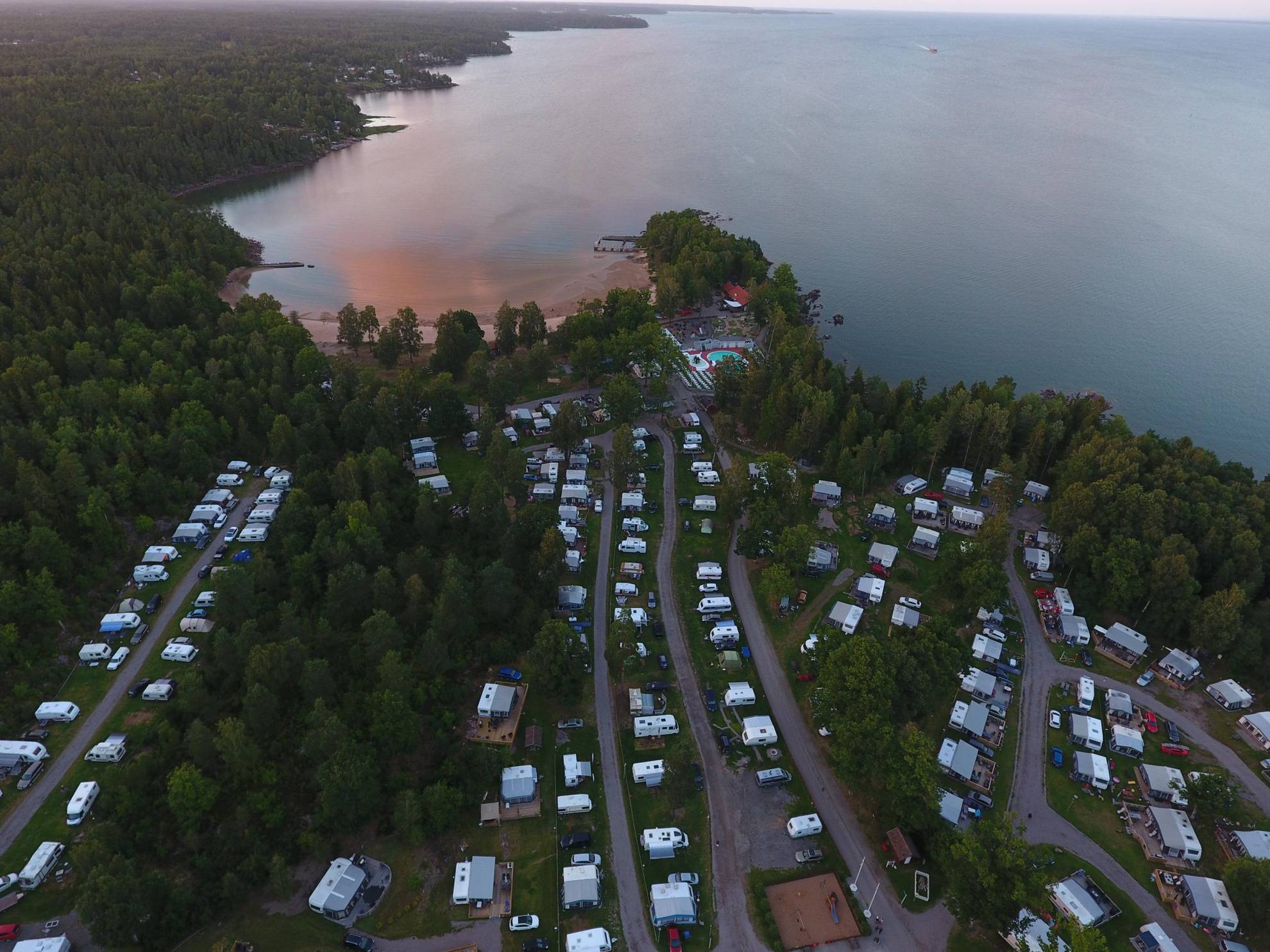 An aerial view of Ursand resort and camping during summer.