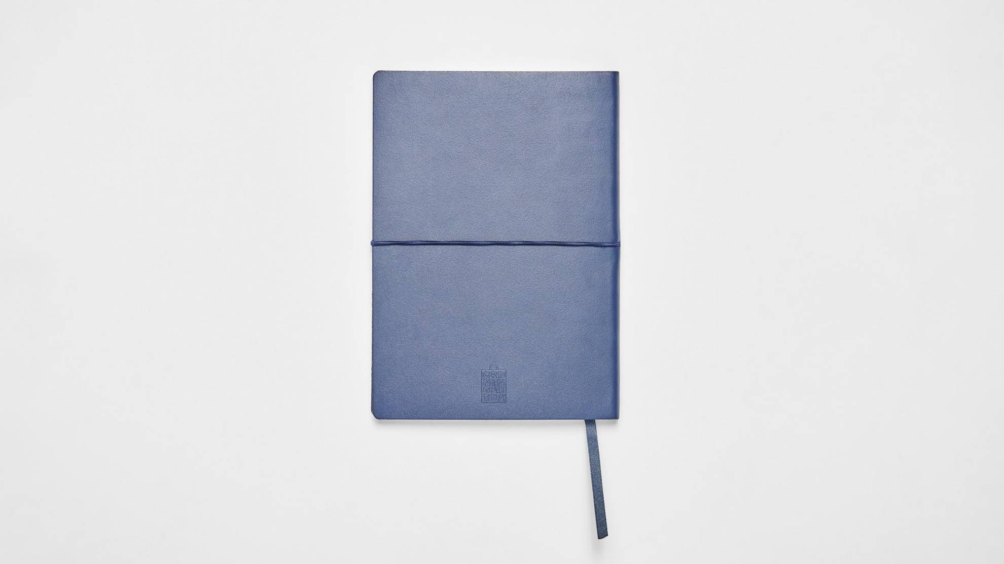 A blue seat pad on a white surface.