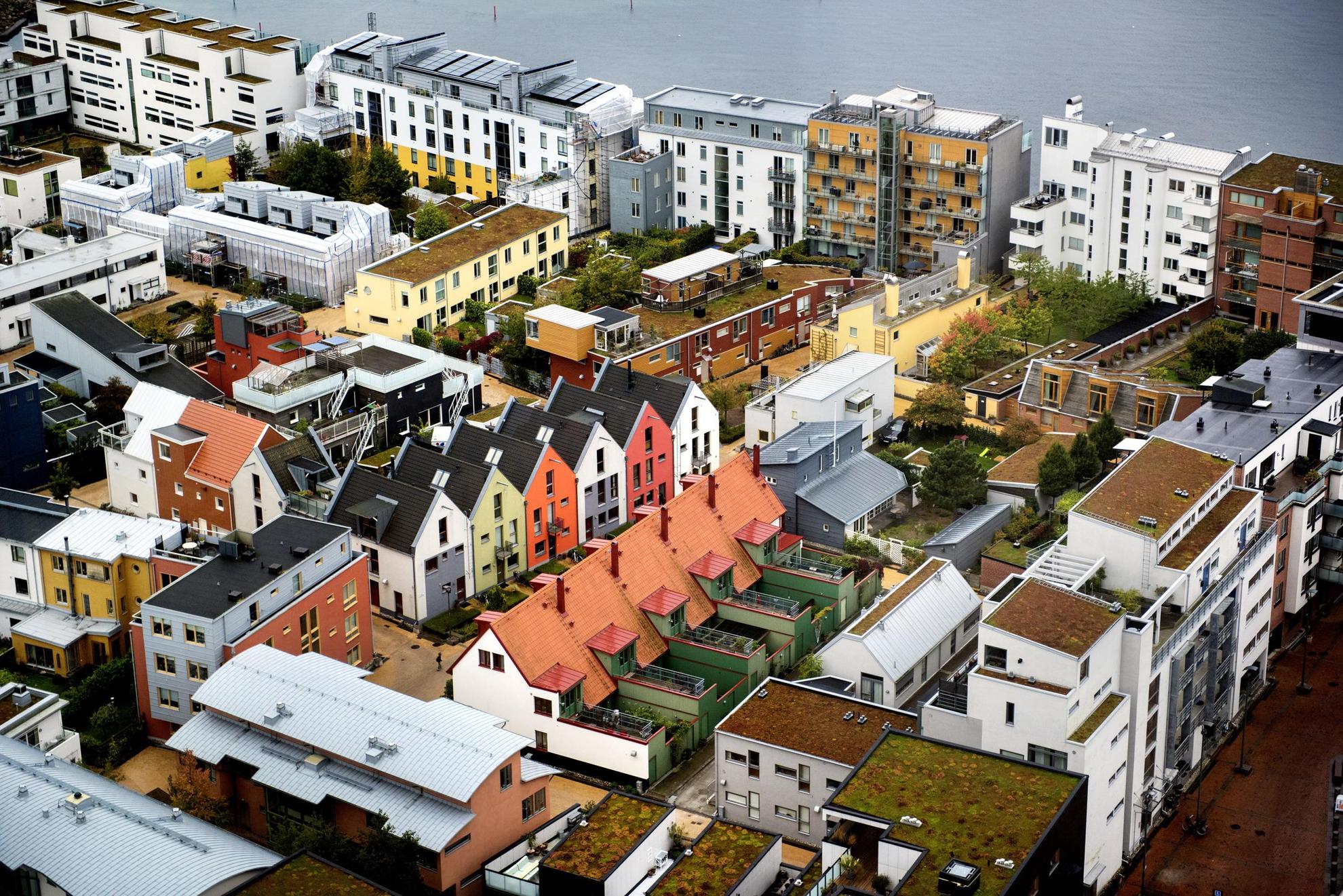Aerial view of apartment buildings in  the Western Harbour district in Malmö.
