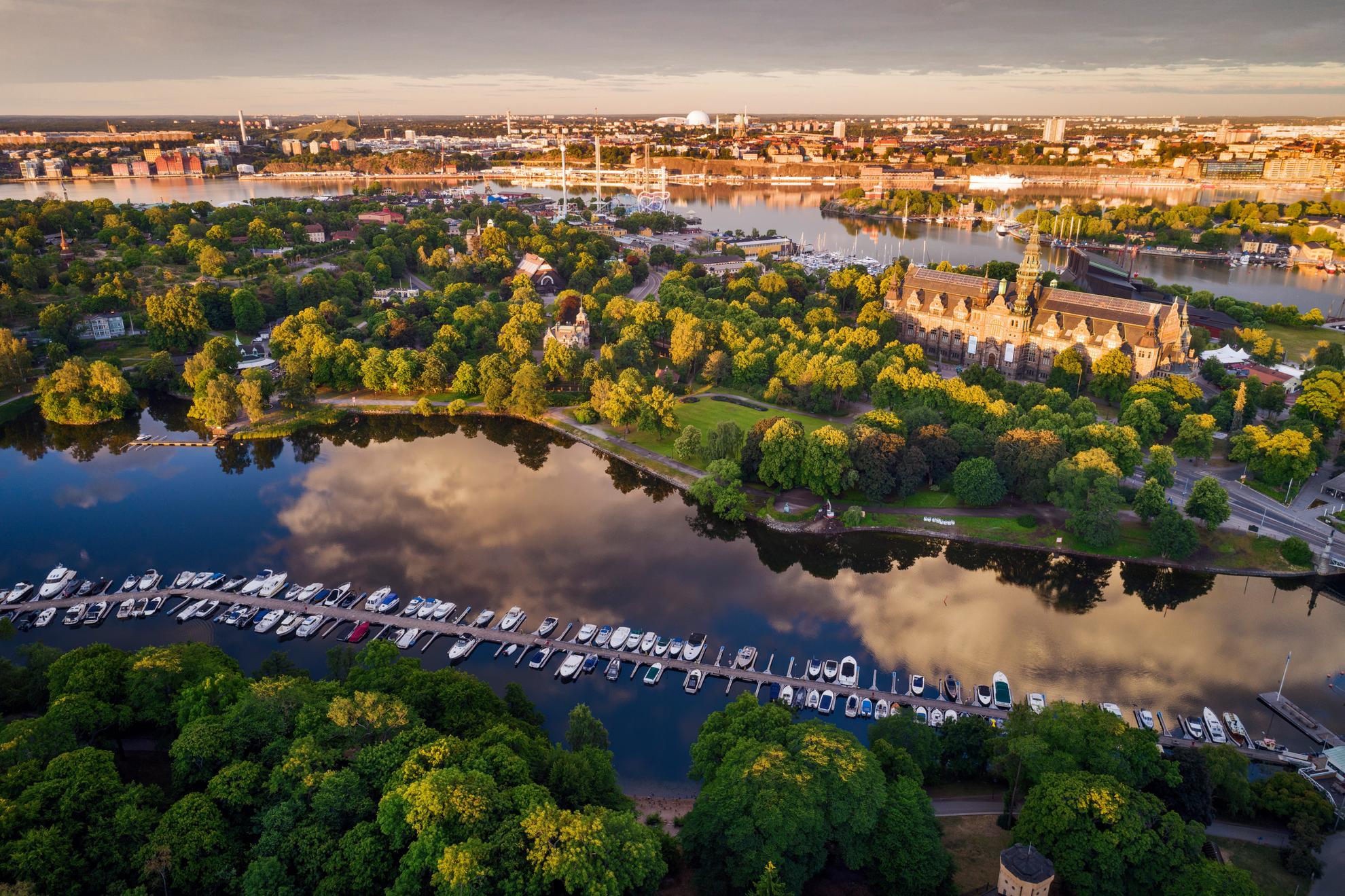 A drone image of the Royal Djurgården in Stockholm.
