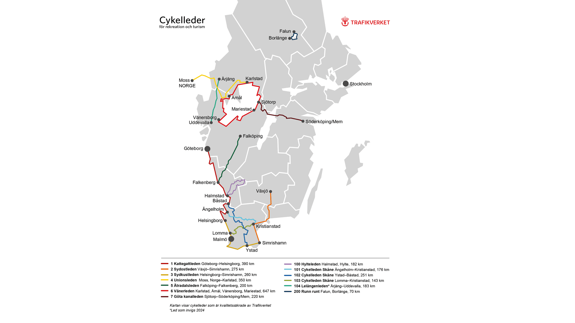 Map of national cycling routes in Sweden