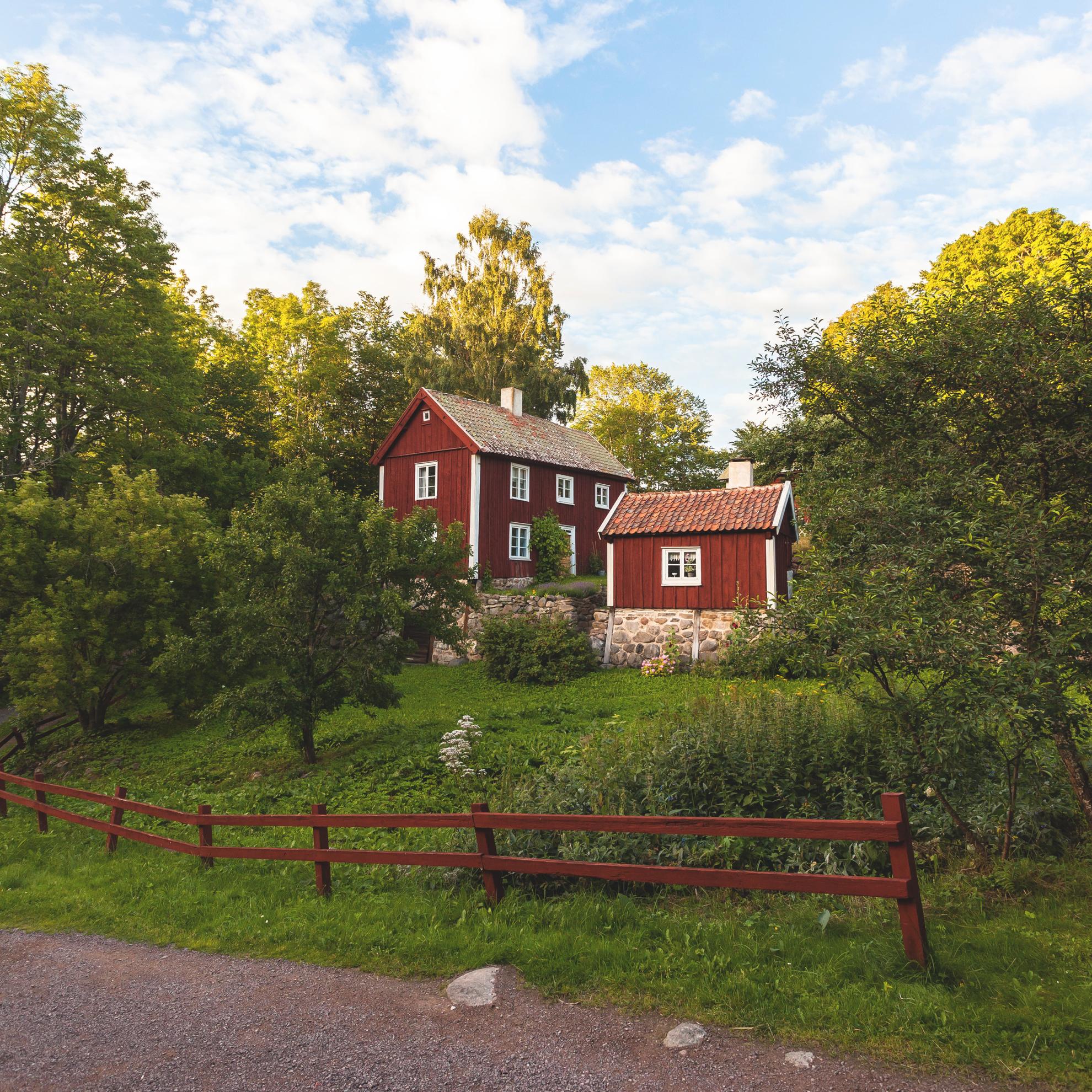 Traditional Swedish red cabins