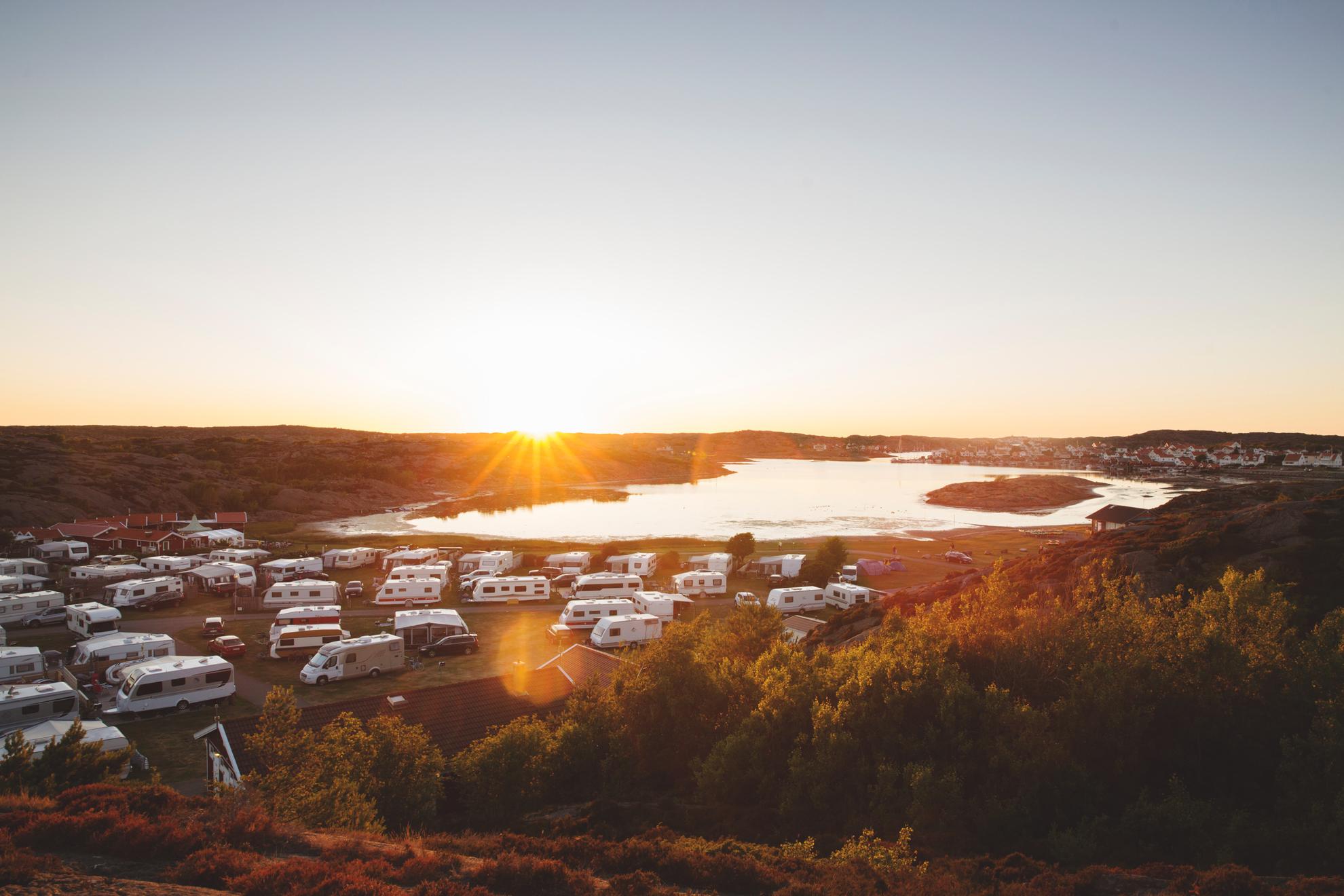 Sunset at a caravan park by the coast in Bohuslän.